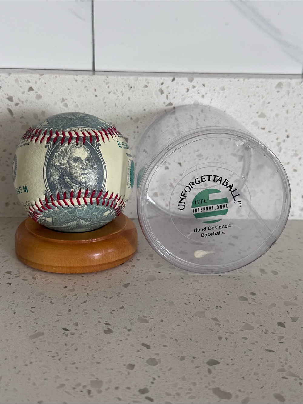Unforgettable! Hand-Designed Novelty Baseball - Money Print with Red Stitching